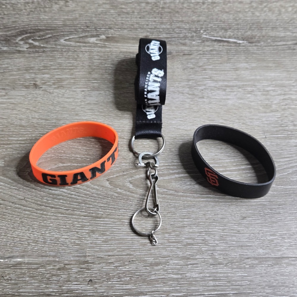 San Francisco Giants MLB Lanyard and Silicone Wristbands Set Black Orange 3pc